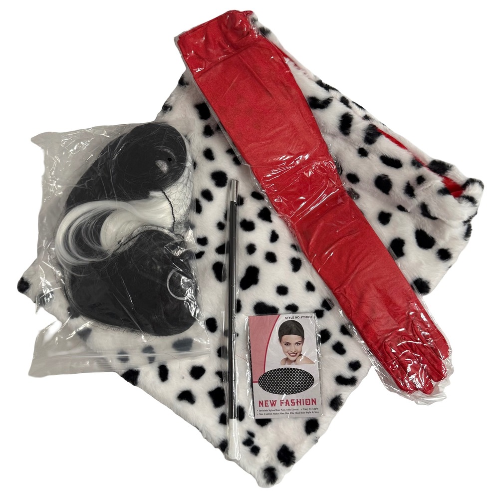 Unbranded Cruella Costume Set Womens OS Black White Like New Dalmatian Cape Wig